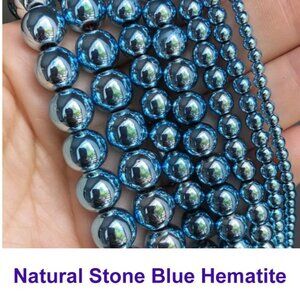 Blue Plated Hematite Natural Stone Beads - 15" Strand